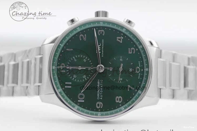 MIROTIME 0120 FastDry Portugieser Chronograph IW371615 ZF Best Edition Green Dial on SS Bracelet A7750 (Slim Movement) 7038